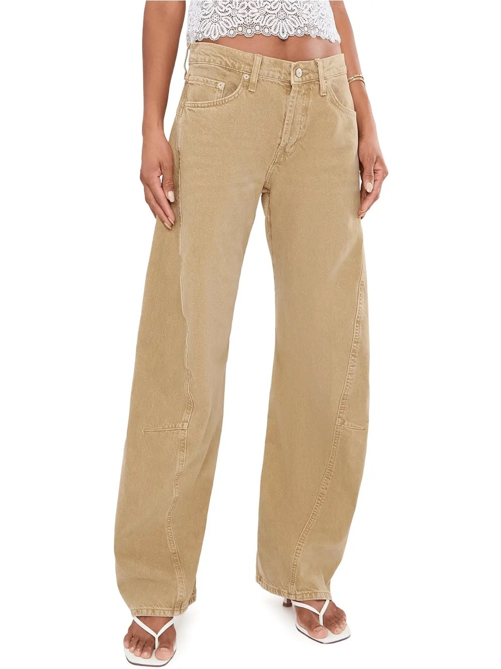 Free People We The Free Fable Low Rise Twisted Bowed Jeans - Oat Latte Size 29